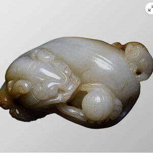 Vintage Chinese Hetian Jade Double Foo Dog Statue